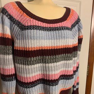 Abercrombie & Fitch Oversized Sweater Size L Striped Orange Pink White Blue